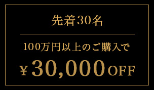 上限枚数30枚 100万円以上のご購入で30,000円OFF